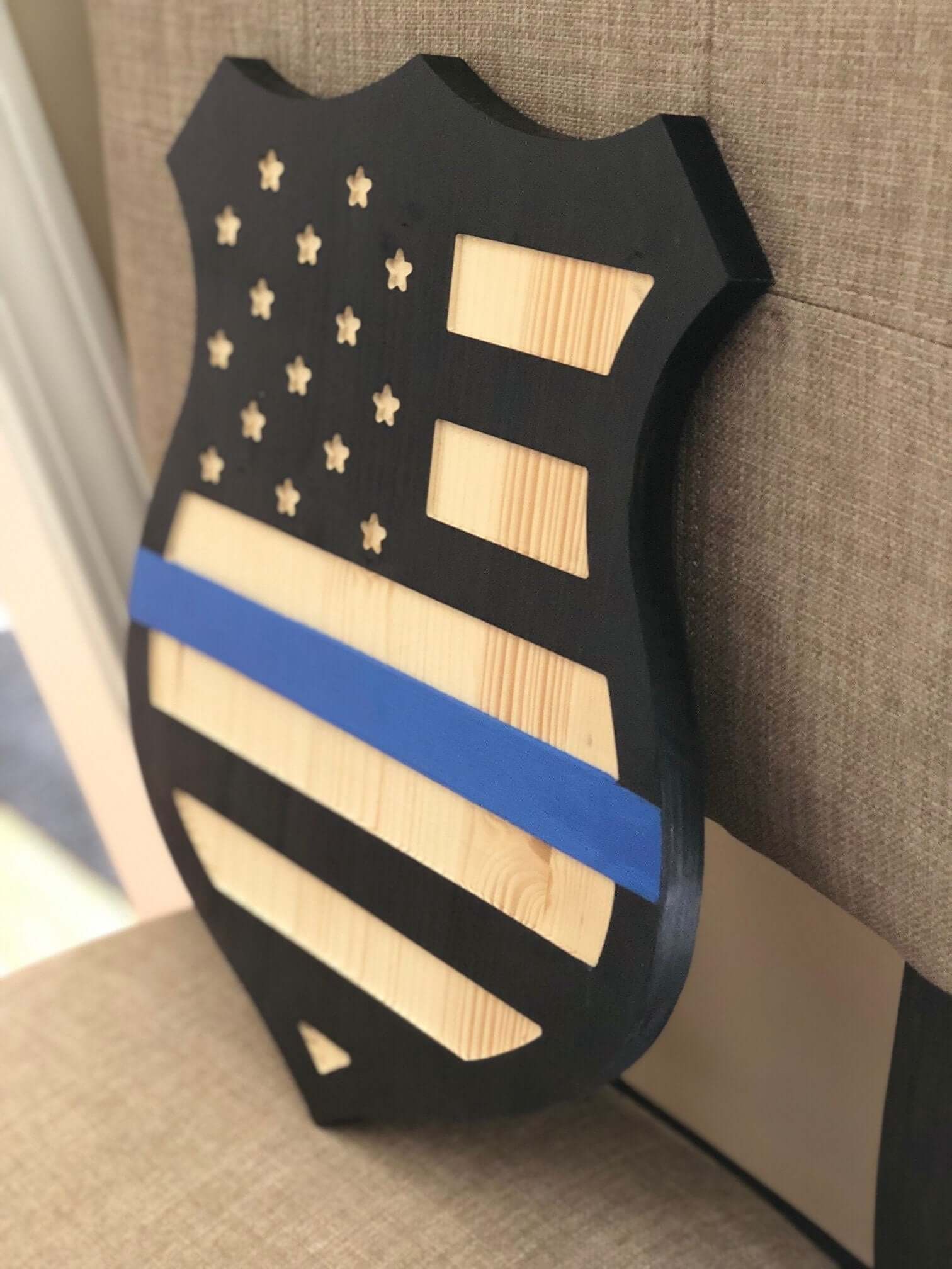 Police Shield - Thin Blue Line | Home Decor Wall Art | Home Decor Wood Signs 