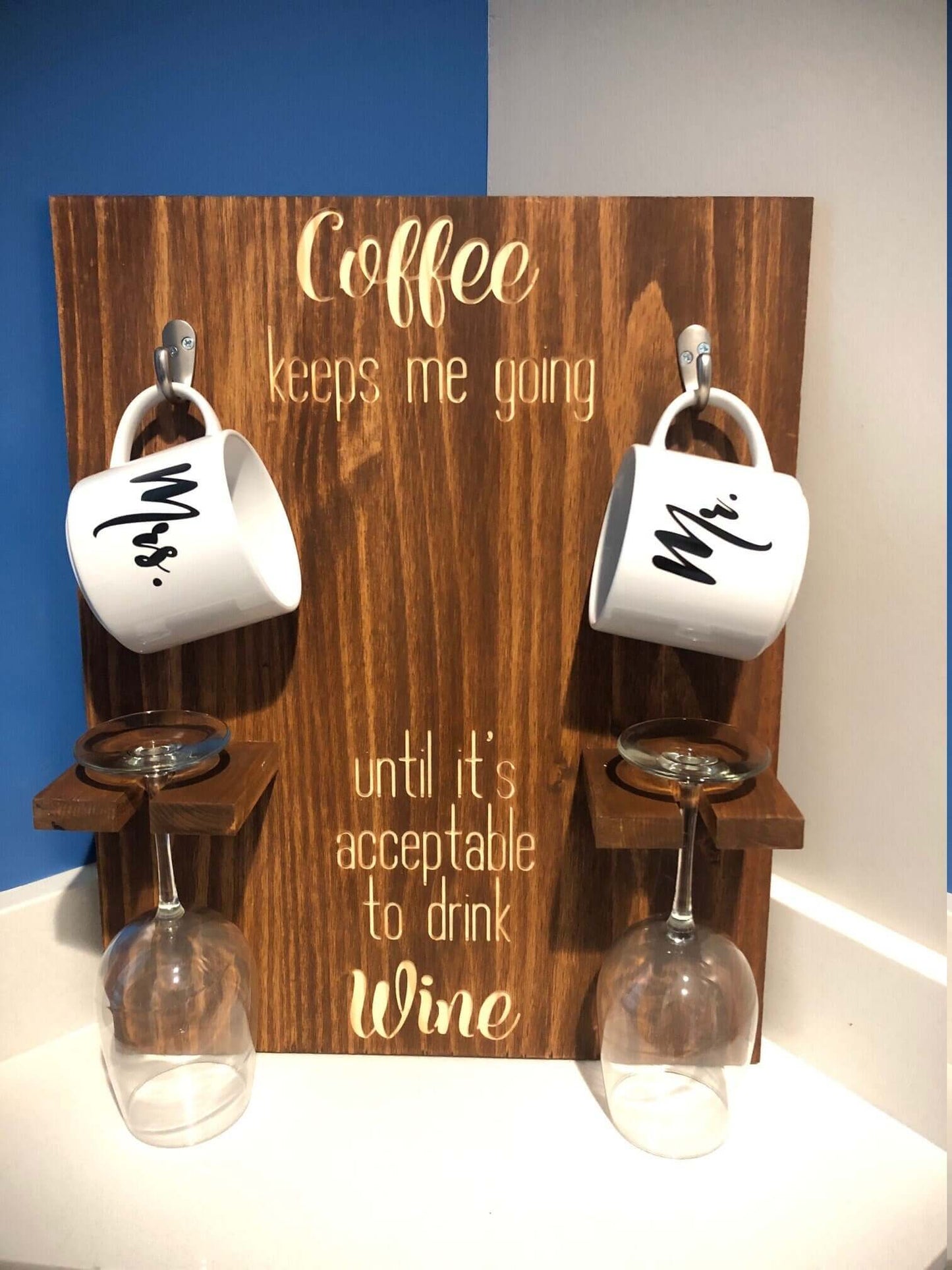 Coffee and Wine Wood Sign | Home Decor Wall Art | Kitchen Wood Signs 