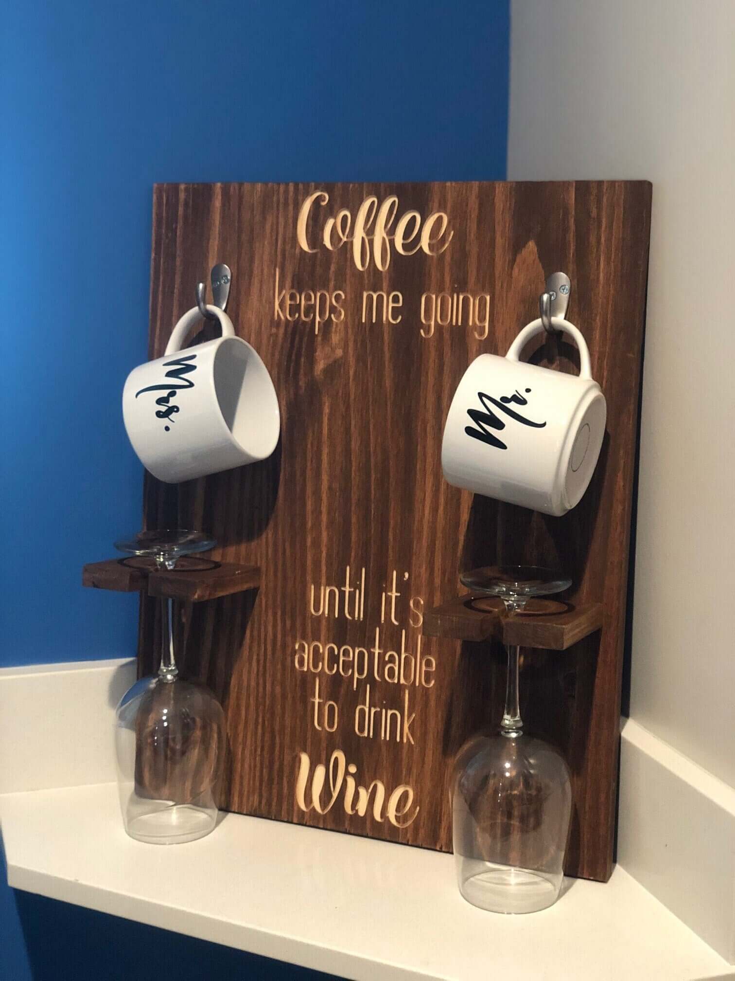 Coffee and Wine Wood Sign | Home Decor Wall Art | Kitchen Wood Signs 